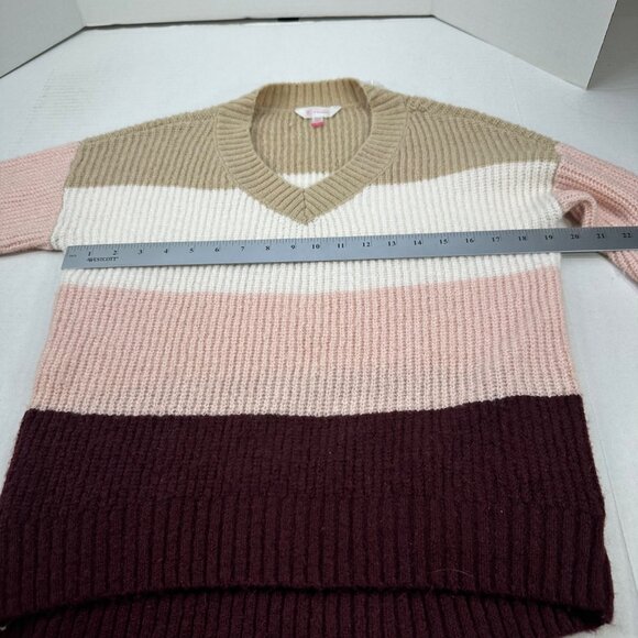 No Boundaries Women's Sz Med 7-9 Sweater V-Neck Striped Multicolor Knit Preowned - Picture 7 of 12